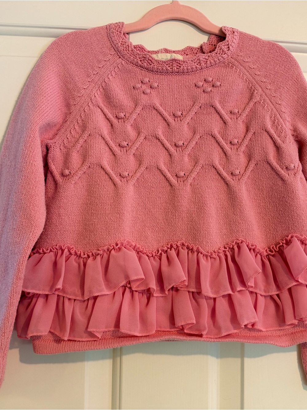 Peek Girls Pink Ruffle-Hem Knit Sweater
